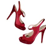 YSL deep red sandals - crystal heels and platform